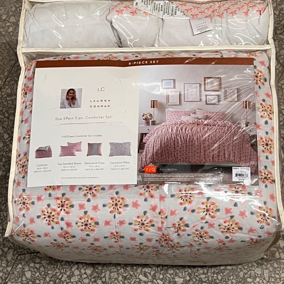 Lauren Conrad 5-pc F/Q floral comforter set, NWT - Picture 4 of 9